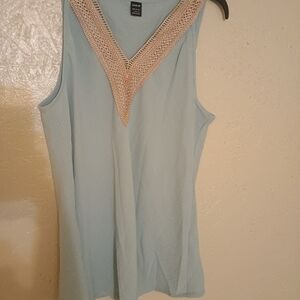 SHEIN Light Blue Tank Top with Lace Trim